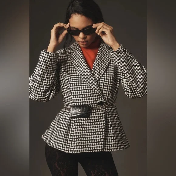 New Anthropologie Maeve Houndstooth Sculpted Hourglass Blazer - Picture 3 of 8
